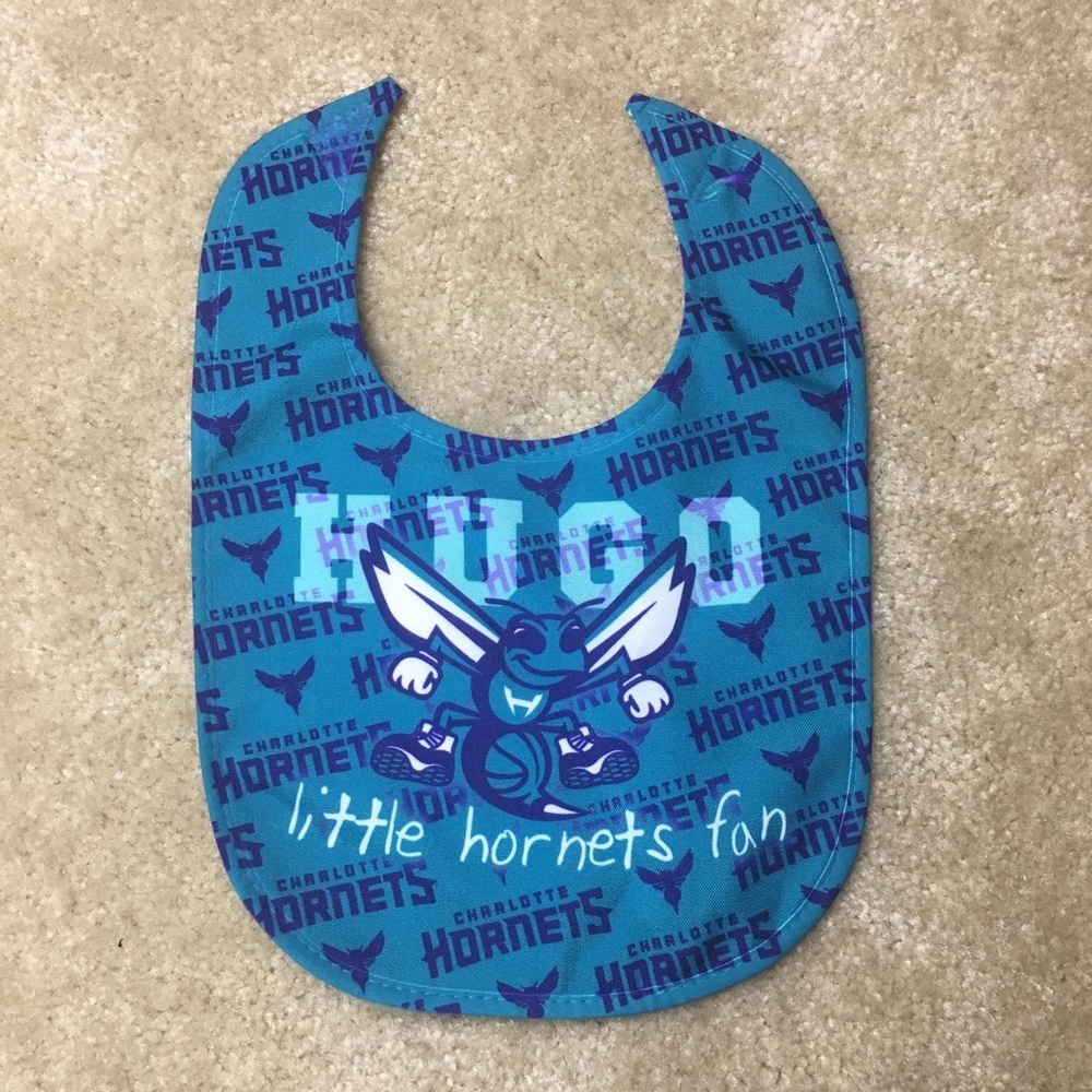 Hugo Little Hornets Fan Teal & Purple Baby Bib